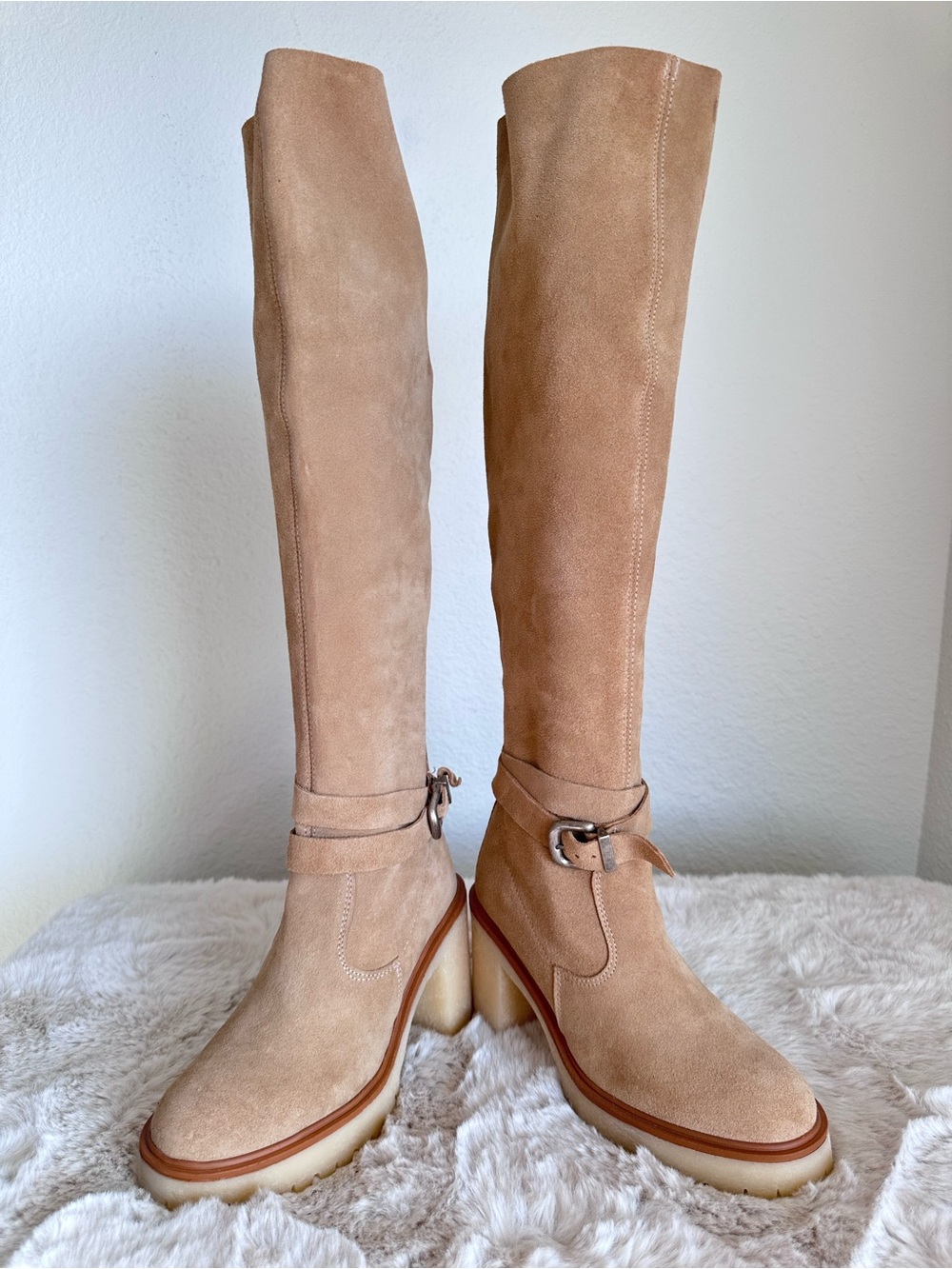 Free People Tan Beige Jasper Platform Knee High Boots size 37 US 7 NWOT